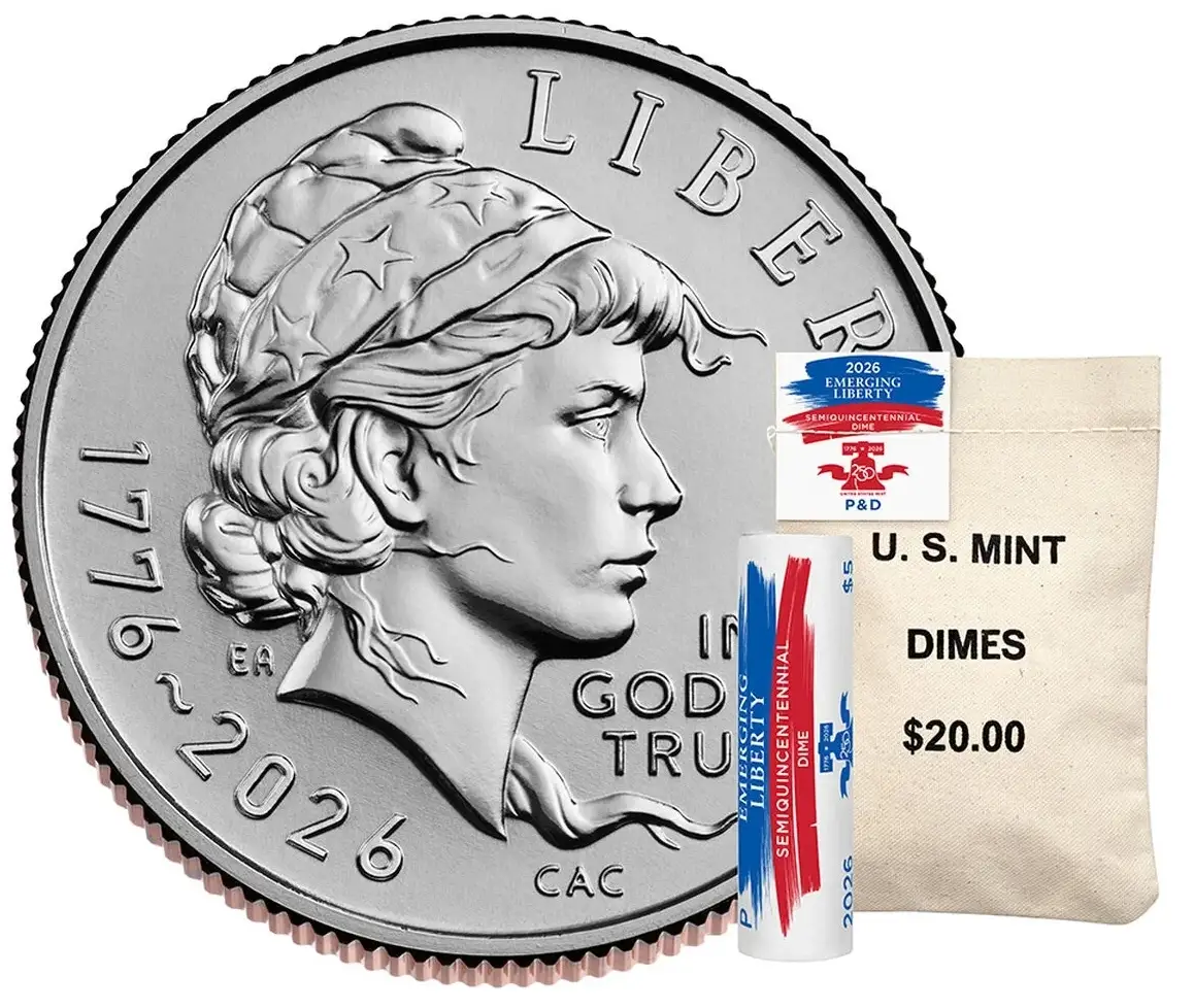 2026-Semiquincentennial-Two-Roll-Sets-&-Bags,-Emerging-Liberty-Dime-Available-On-April-17,-2026