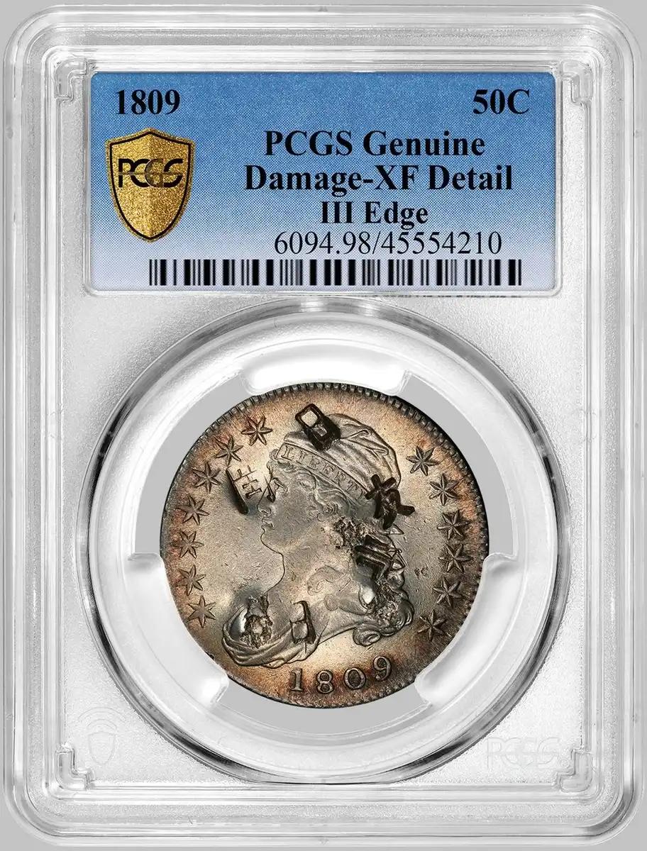 1809-Capped-Bust-Half-Dollar-With-Chinese-Chop-Marks-PCGS-Genuine---XF-Details,-98-Damage