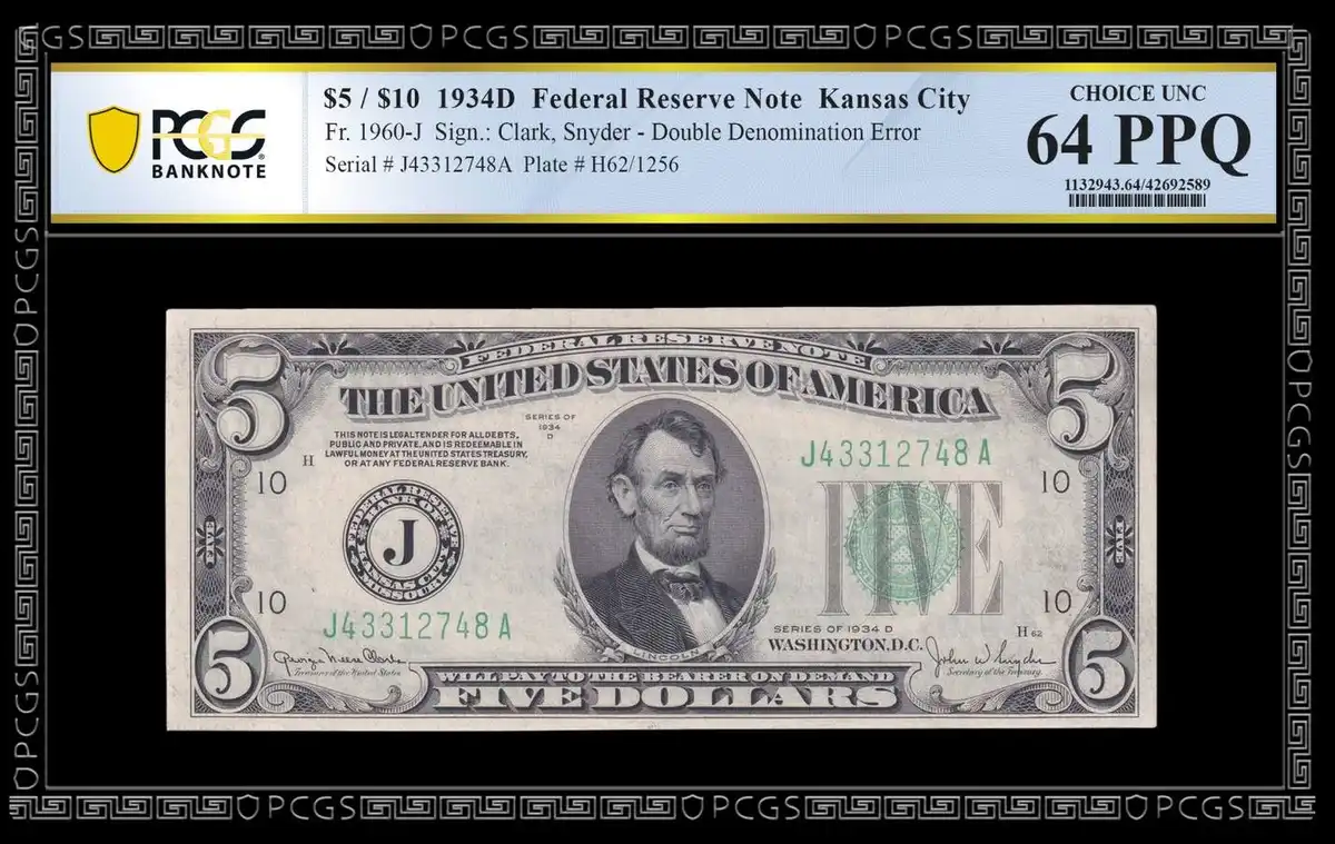 1934-D-Double-Denomination-$5-/-$10-Federal-Reserve-Note-Kansas-City