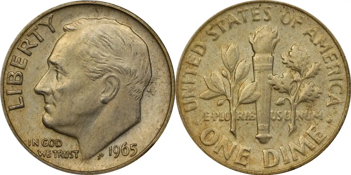 1965-Roosevelt-Dime-Struck-On-2.56-Gram-Silver-Planchet-PCGS-AU-58