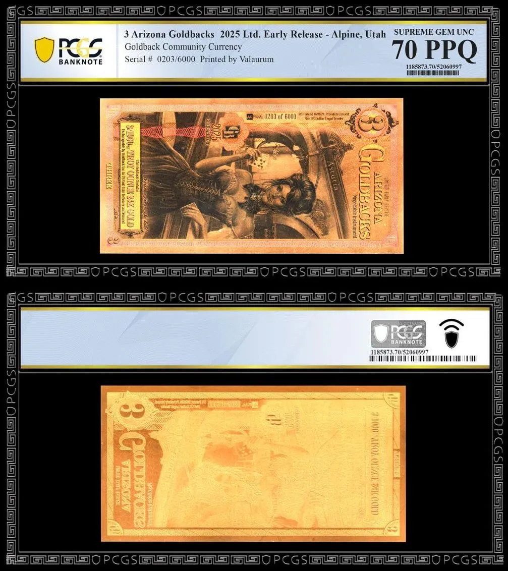 2025-Limited-Early-Release-3-Arizona-Goldbacks,-Alpine,-Utah,-Goldback-Community-Currency-PCGS-70PPQ