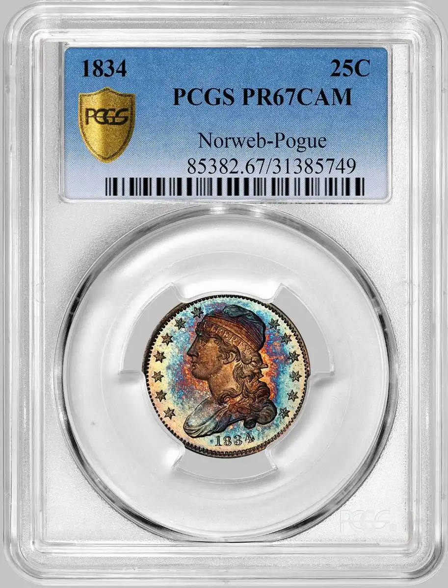 1834-Capped-Bust-Proof-Quarter-PCGS-PR-67CAM,-Norweb-Pogue