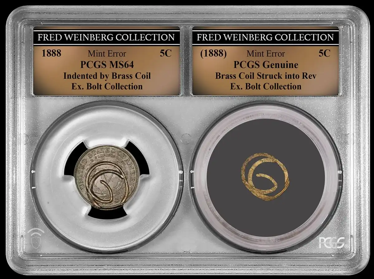 1888-Liberty-Nickel-Indented-By-Brass-Coil-Into-The-Reverse,-PCGS-MS-64,-Bolt-Collection