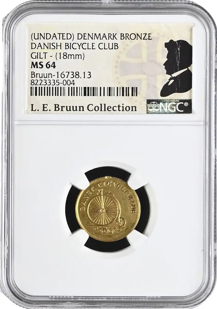 Danish-Bicycle-Club-Brass-Gilt-Token,-NGC-MS-64,-Bruun-Collection