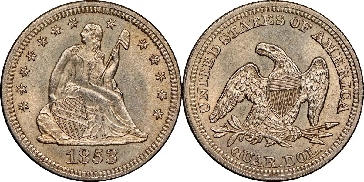 Counterfeit-Detection:-1853/53-Altered-No-Arrows-Seated-Liberty-Quarter