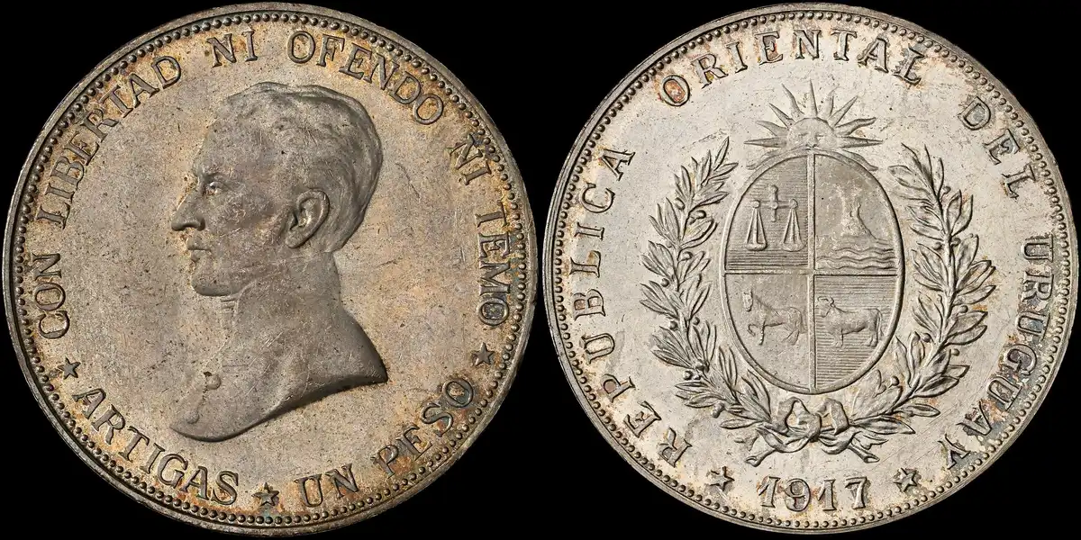 1917-Ba-Uruguay-Peso,-NGC-MS-64+,-Grundy-Collection
