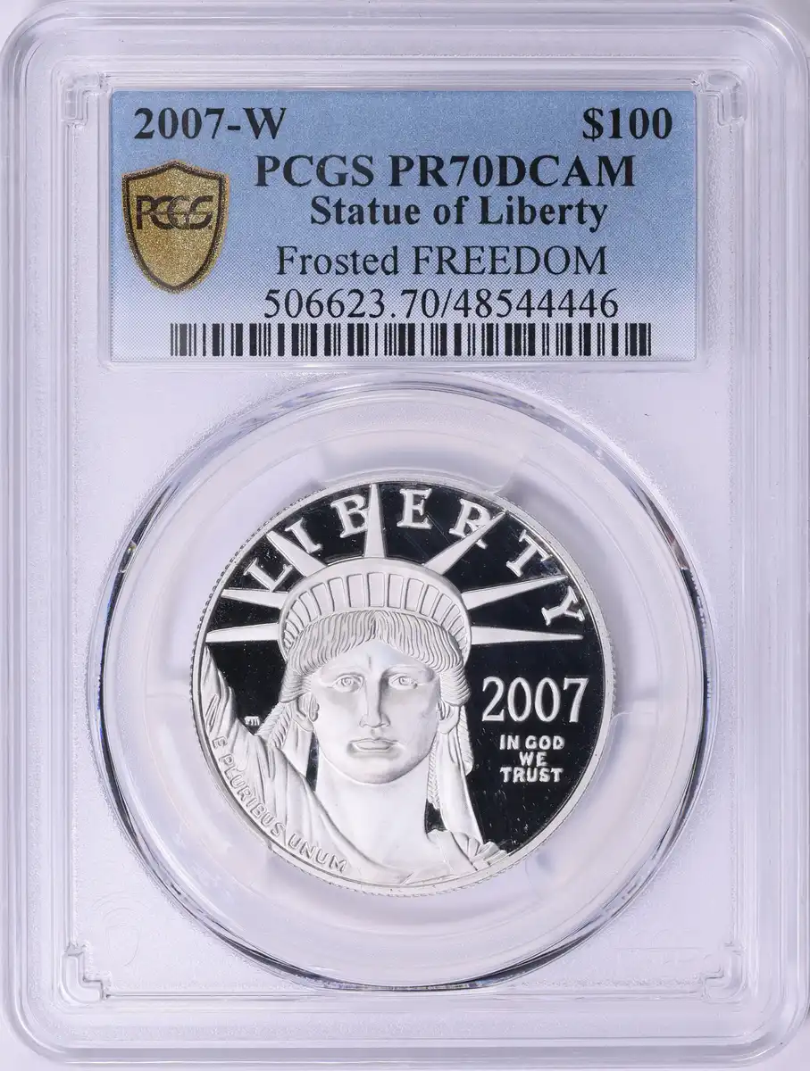 2007-W-$100-One-Ounce-Platinum-American-Eagle-Statue-Of-Liberty-Frosted-Freedom-PCGS-PR-70-DCAM