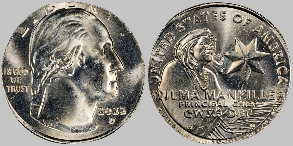 2022-D-Wilma-Mankiller-Quarter-Struck-On-Nickel-Planchet,-PCGS-MS-64