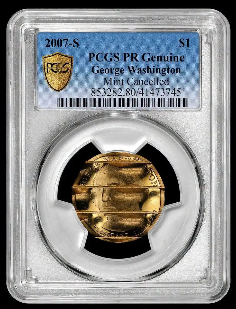 2007-S-George-Washington-Dollar-Mint-Cancelled-Waffled,-PCGS-PR-Genuine
