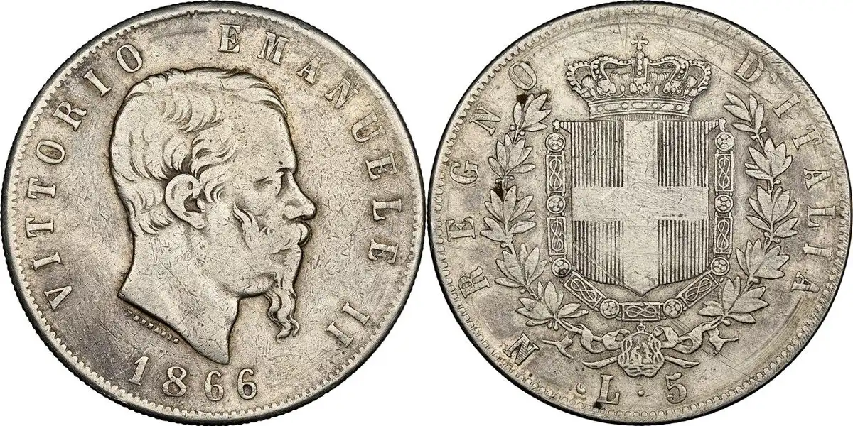 Counterfeit-Detection:-1866-Italy-5-Lire-With-An-Altered-Date