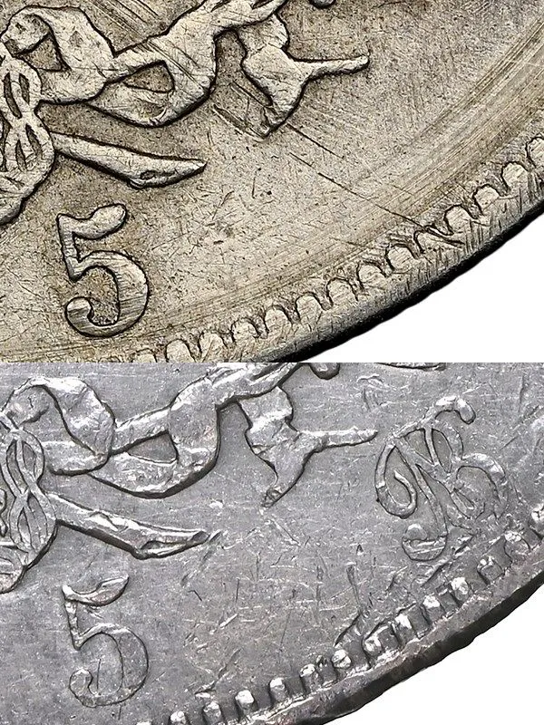 Counterfeit-Detection:-1866-Italy-5-Lire-With-An-Altered-Date