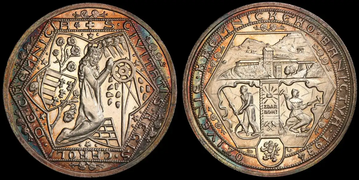 1934-Czechoslovakian-Medal-Commemorating-The-Reopening-Of-The-Kremnica,-PCGS-MS-64