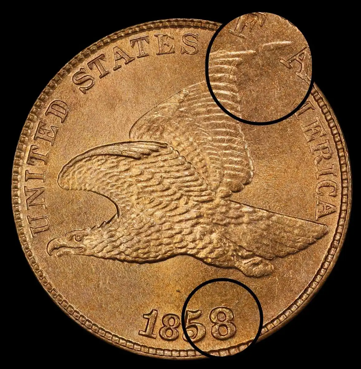 1858/7-Flying-Eagle-Cent,-PCGS-MS-66,-Strong-Overdate