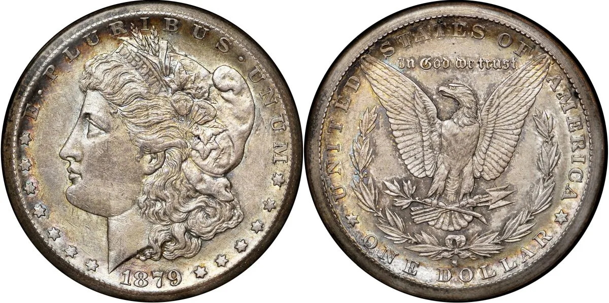 1879-S-$1-Morgan-Dollar-Error,-Passed-Thru-Upsetting-Mill,-NGC-MS-61