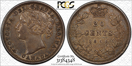 1858-Twenty-Cent-With-Blundered-I-In-Victoria