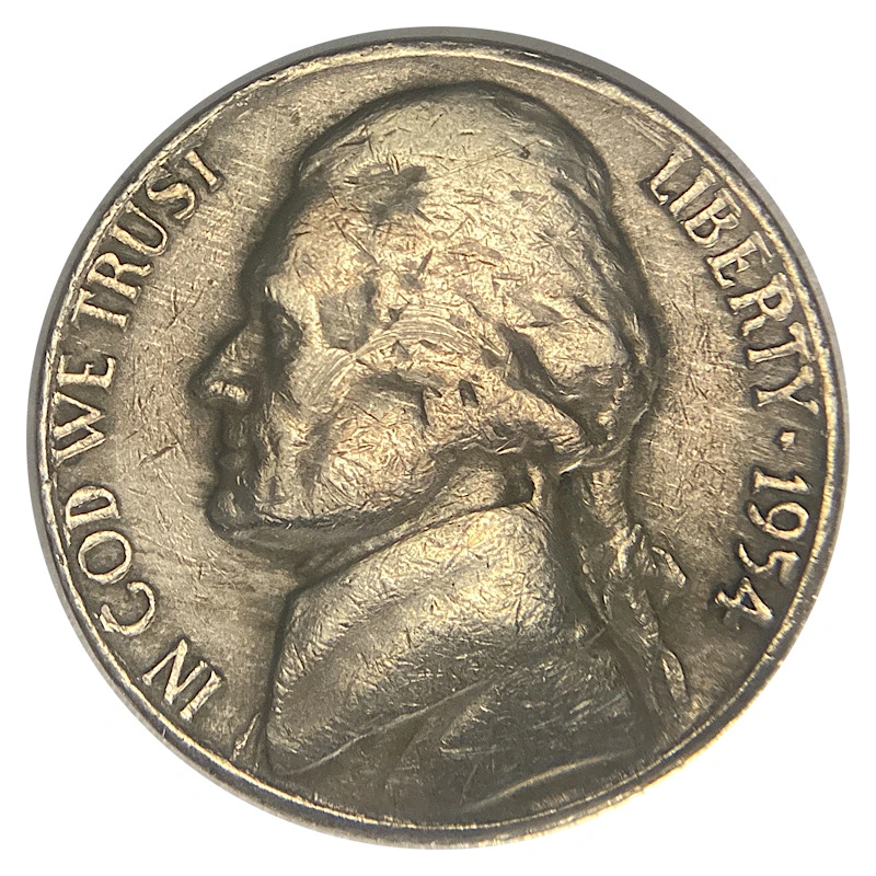 1954-S/D-Nickel,-Shredded-By-Wrapping-Machine-But-Still-Alive!