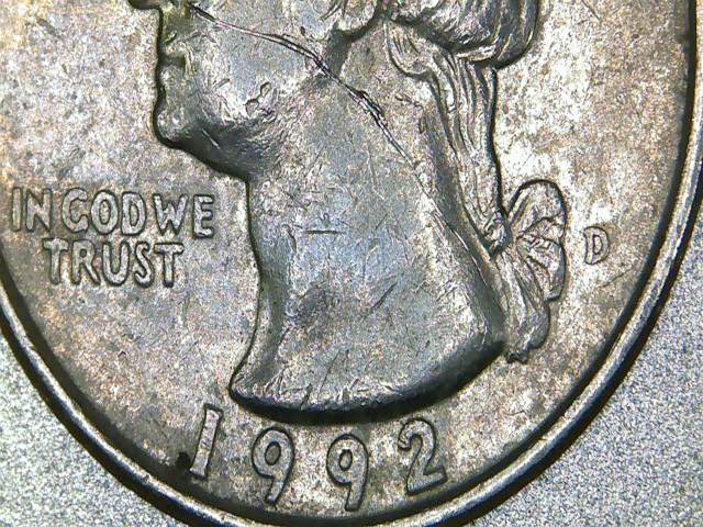 1992-D-Washington-Quarter--Questions--Coin-Machine-Reject