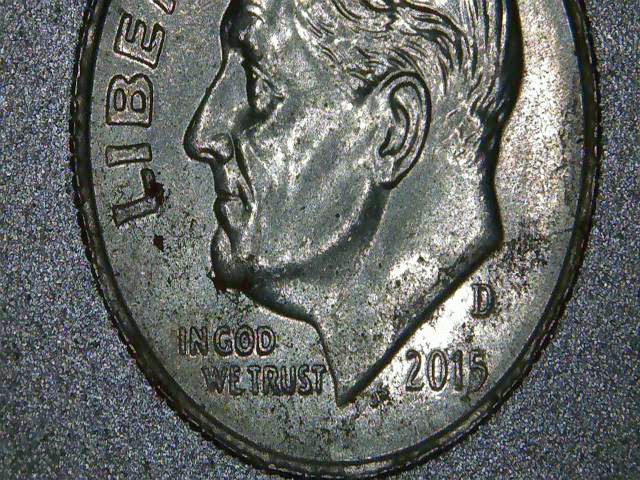 2015-D-Dime-Full-Collar-Clash-Obv/Rev,-Die-Chip-On-Mouth