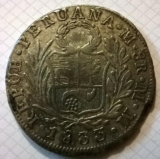 Spain-Philippines-8-Reales-F7-O-C/M-On-Peru-8-Reales-1833