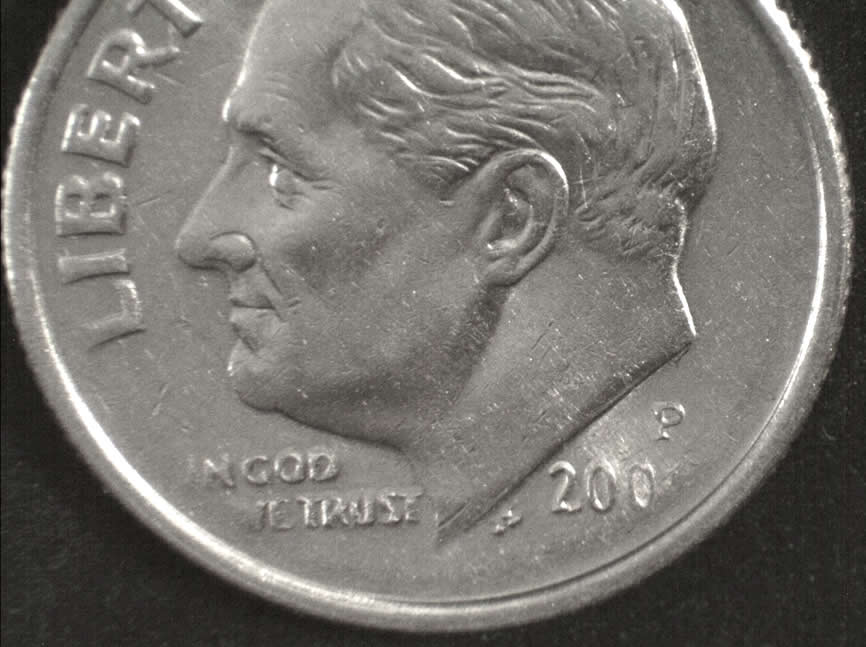 200?-P-Roosevelt-Dime-Struck-Thru-Grease-Filled-Die