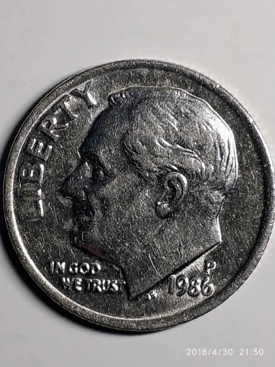 1983-P--Roosevelt-Prominent-Thick-Stout-Letter-&--Symbolic-Picture-Dime