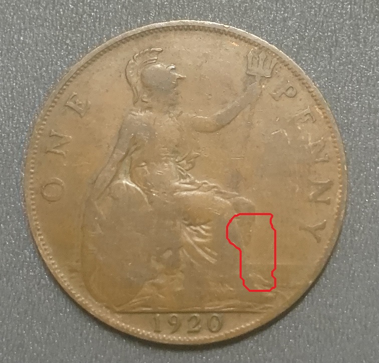 UK-1920-And-1927-Two-Dots-On-The-One-Penny-Coin