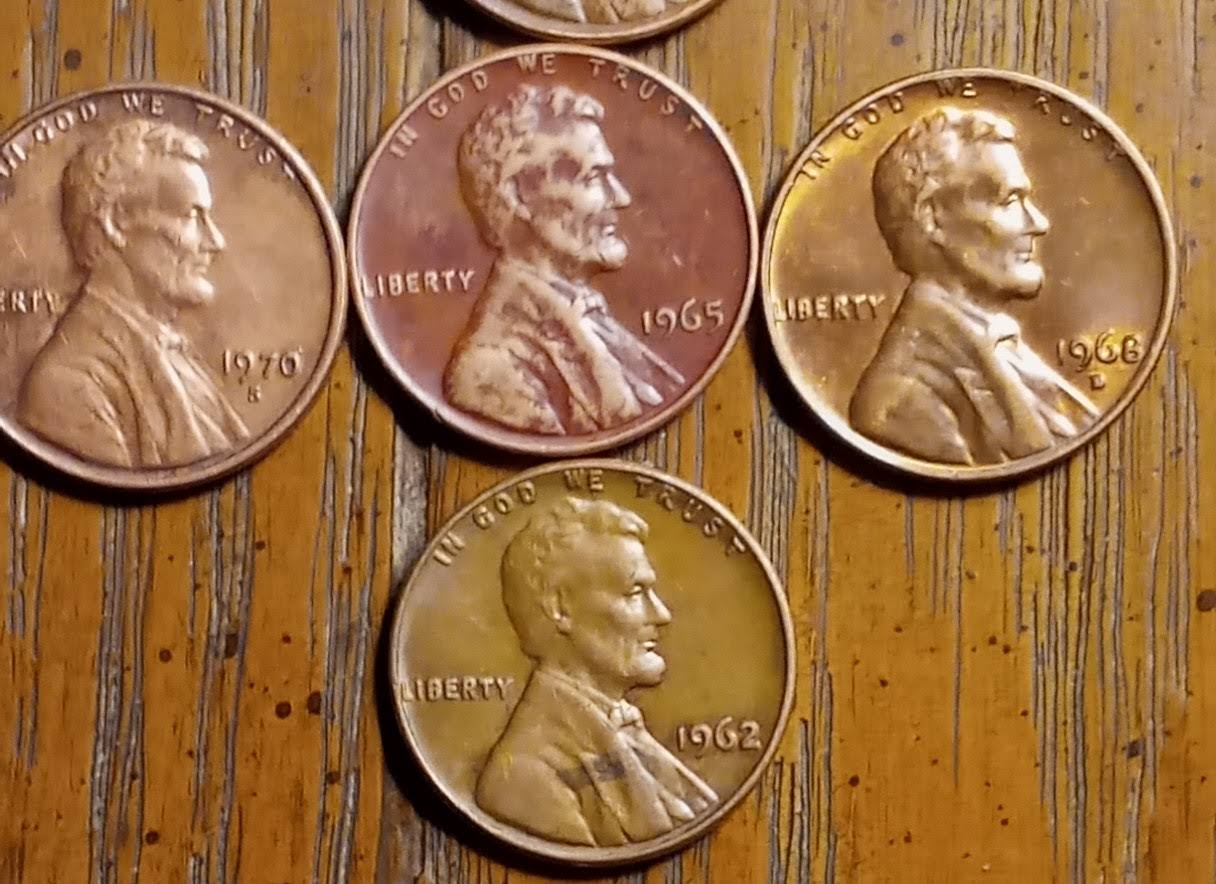 1960's-Pennies--1962-Penny-And-1965-Penny-Turned-Maroon-Both-Sides