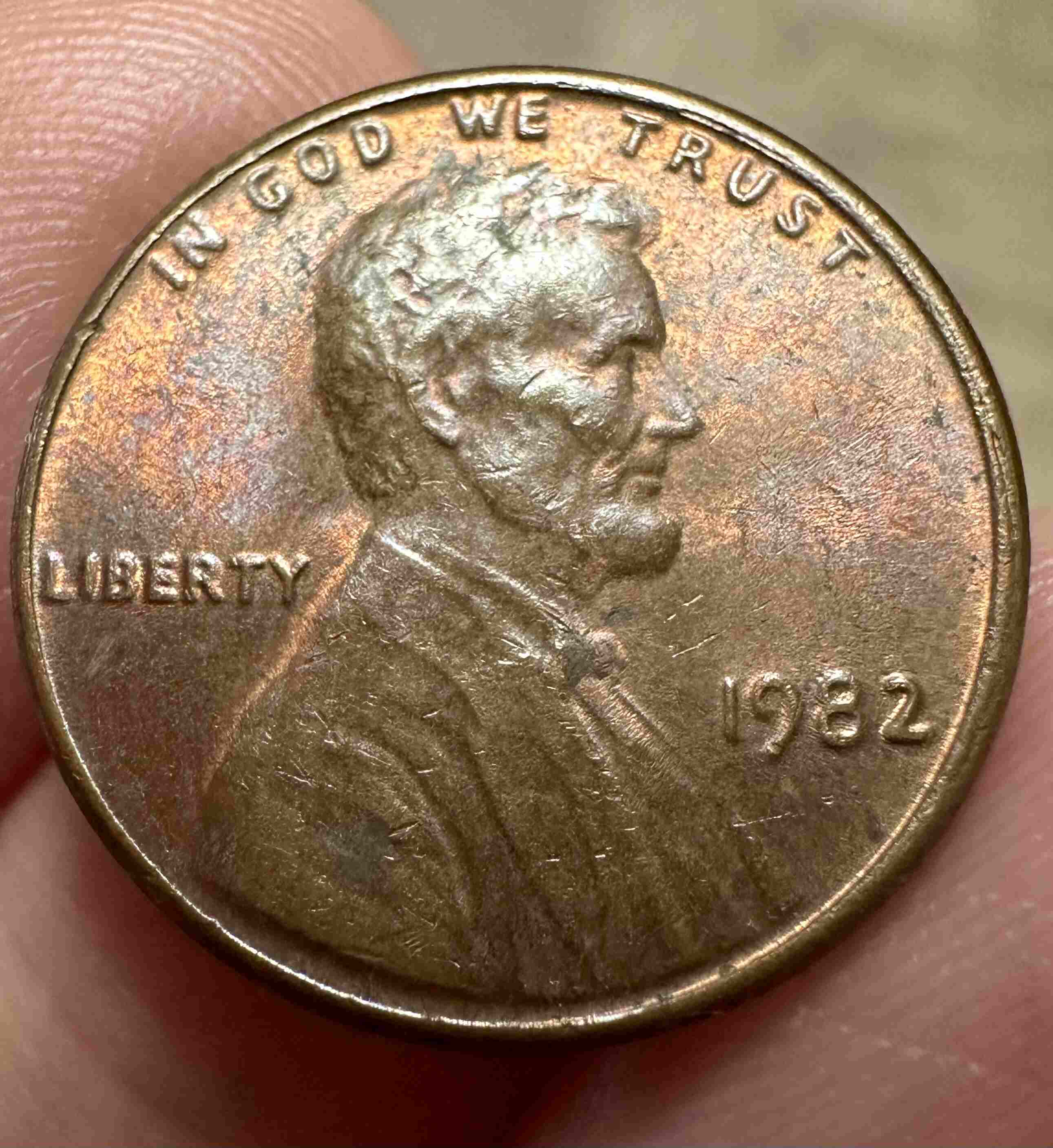 1982-P-Lg-Date-Lincoln-Penny-~-3.1g---Reverse-Die-Crack?