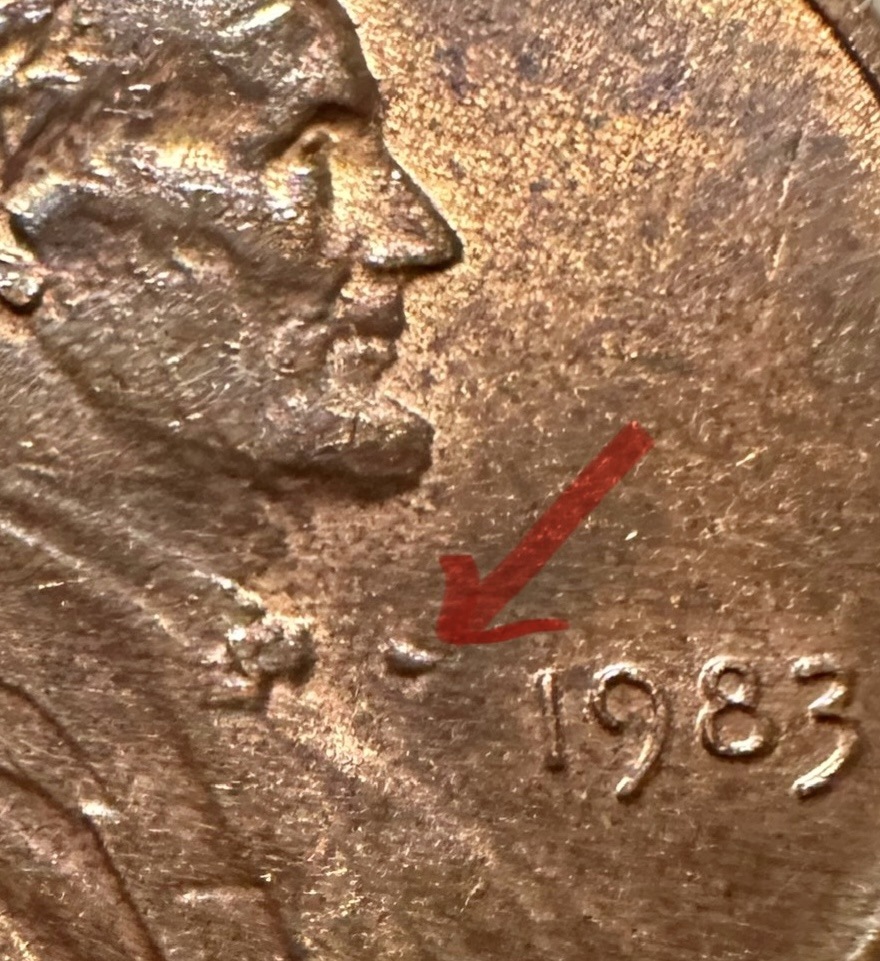 1983-P-Lincoln-Penny-~-Obverse-Die-Chip