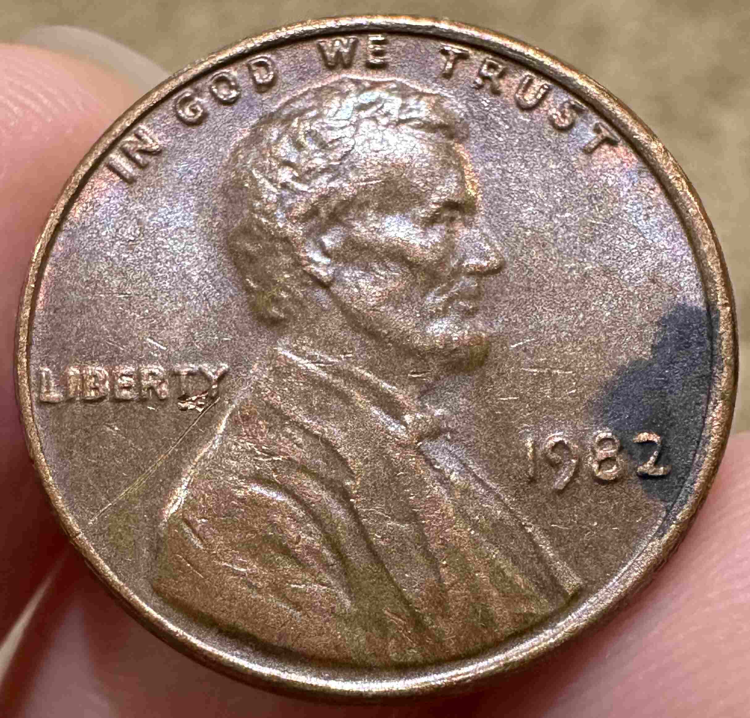 1982-P-Large-Date-Lincoln-Bronze-Penny-3.1g-~-OBV-Er?