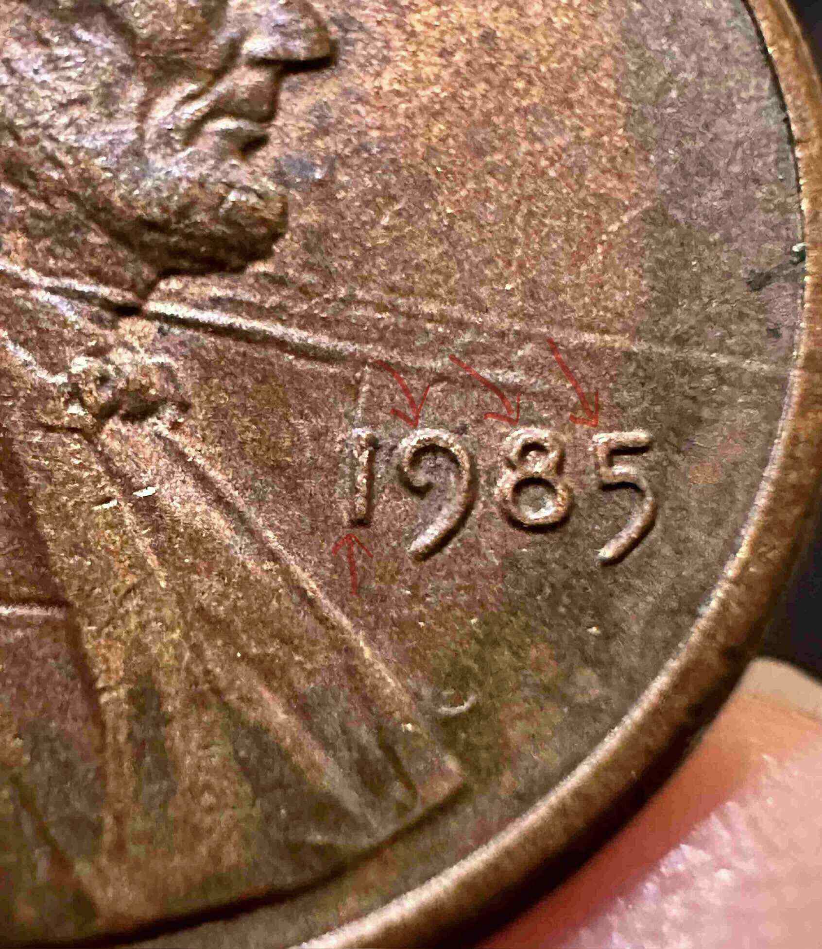 1985-P-Lincoln-Penny---OBV-Triple-Linear-Plating-Bubbles---OBV-MD-+-DDD?