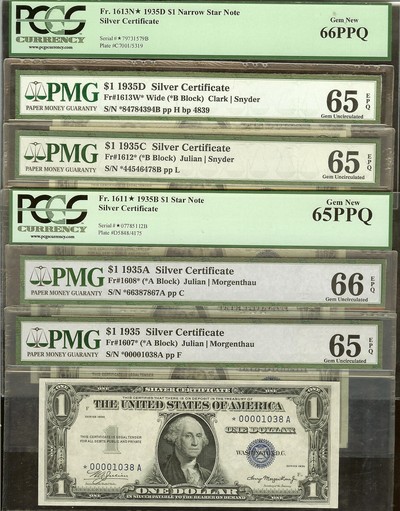Finished-The-Series-1935--$1-Silver-Certificate-Star-Set