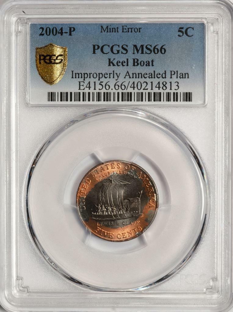 1959-P-5c-Orange/Black-Beauty-Improperly-Annealed-Planchet