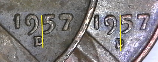 Comparing-1957-D-LMC-Posside-Off-Set-D-Strike-Mint-Error?