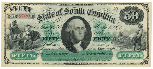 Commems-Collection-Currency:-1872-SC-Revenue-Bond-Script:-$10-To-$50