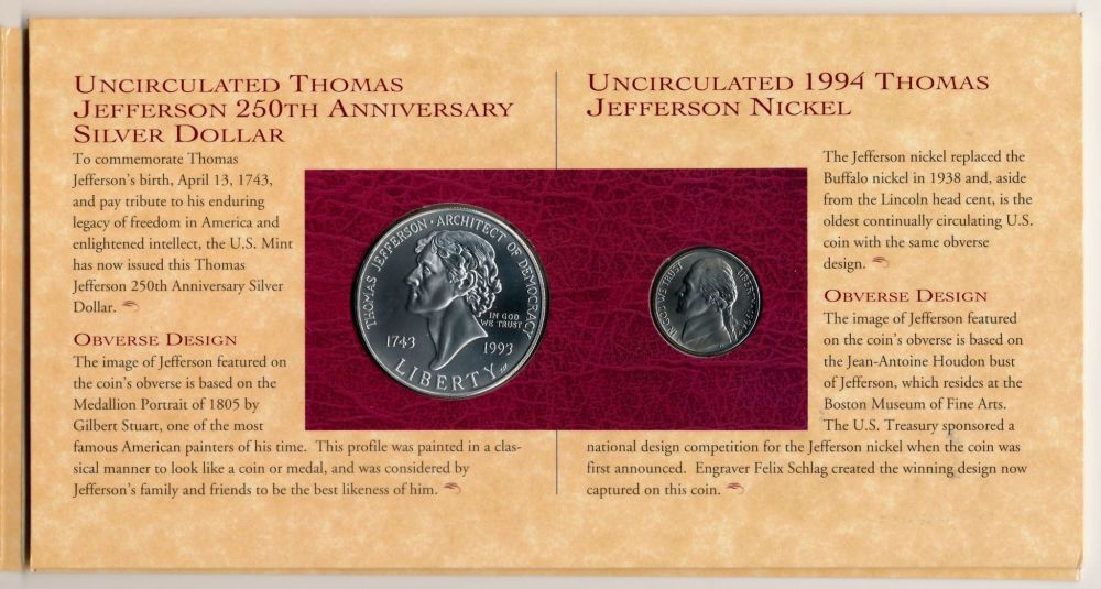 Commems-Collection-Modern:-1994-Thomas-Jefferson-Coinage-&-Currency-Set