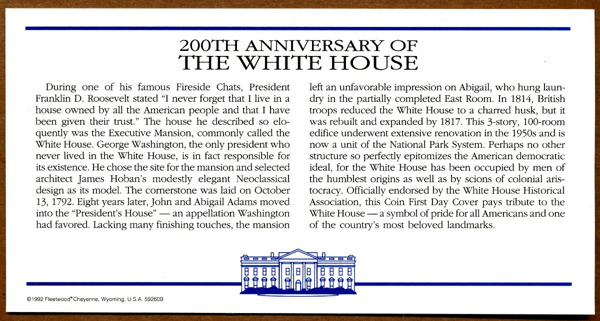 Commems-Collection-Modern:-1992-White-House-Bicentennial-PNC