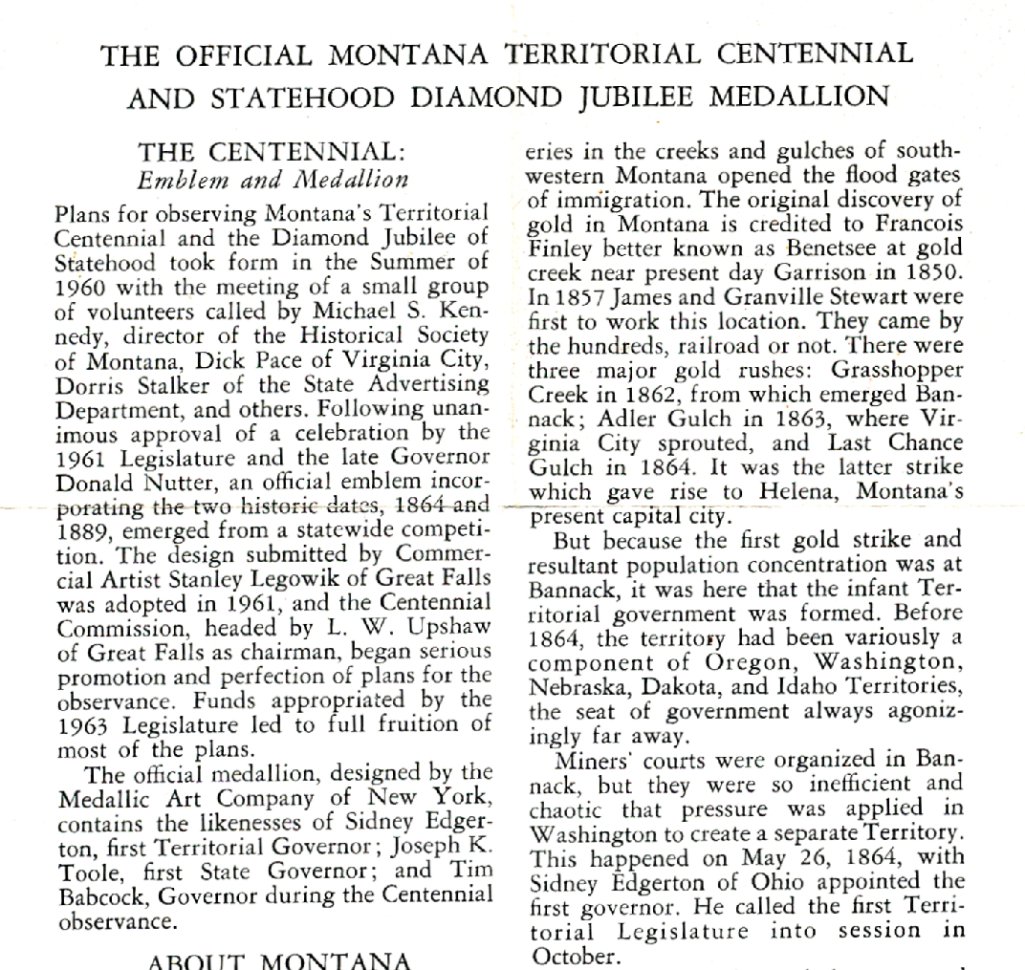 Commems-Collection-Medals:-1964-Montana-Territory-75th-Anniversary