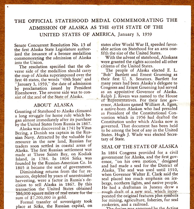 Commems-Collection-Medals:-1959-Alaska-Statehood