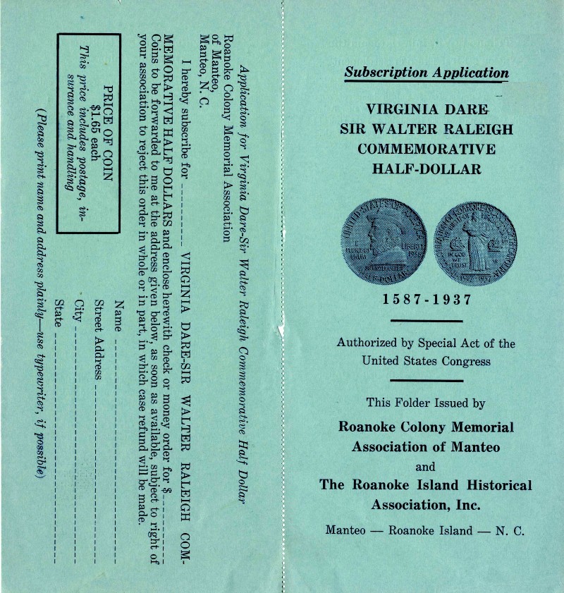 Commems-Collection-Classic:-1937-Roanoke-Colony-Memorial---Subscription-Application