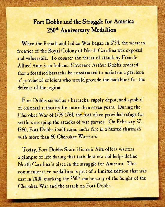 Commems-Collection-Medals:-2010-Fort-Dobbs-250th-Anniversary-Of-Cherokee-Attack