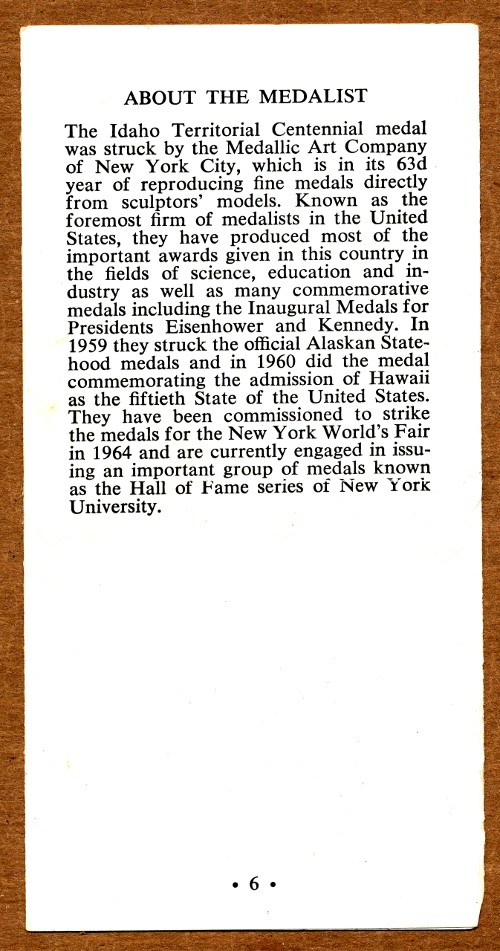 Commems-Collection-Medals:-1963-Idaho-Territorial-Centennial