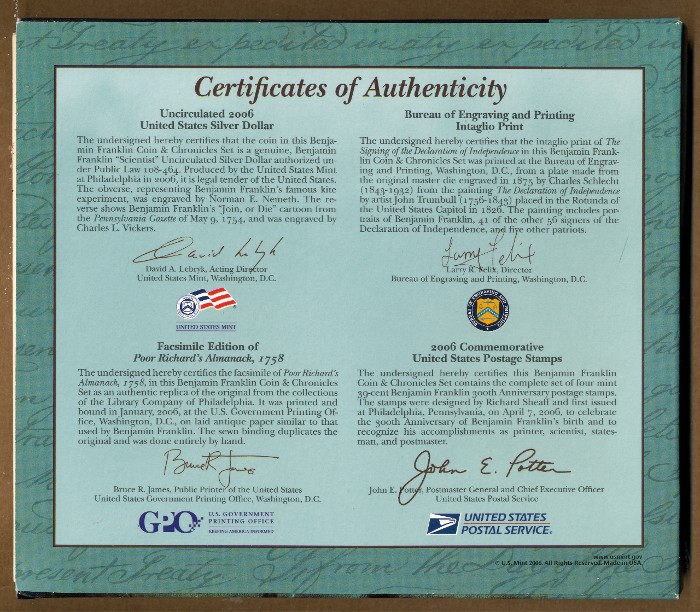 Commems-Collection-Modern:-2006-Benjamin-Franklin-Coin-&-Chronicles-Set