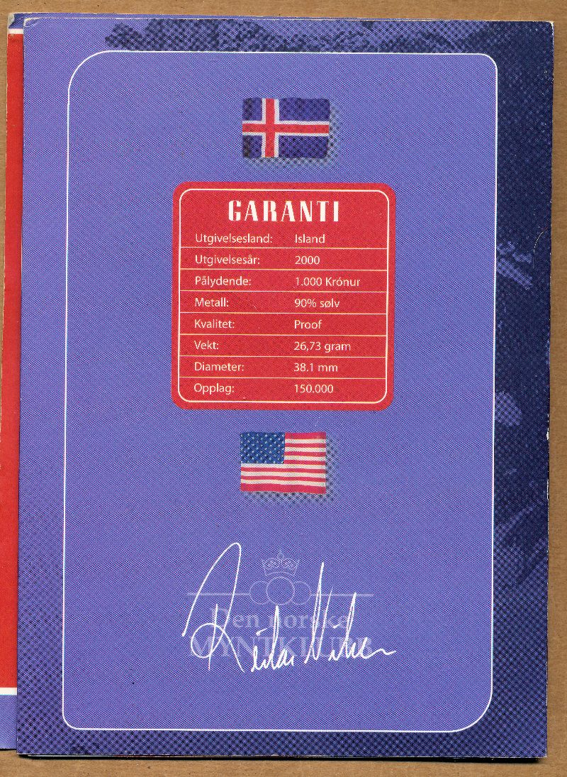 Commems-Collection-Modern:-2000-US---Iceland-Joint-Issue---Iceland-Coin-Folder