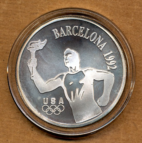 Commems-Collection-Bullion:-1992-Usoc-Barcelona-Olympics---Chrysler-Silver-Round