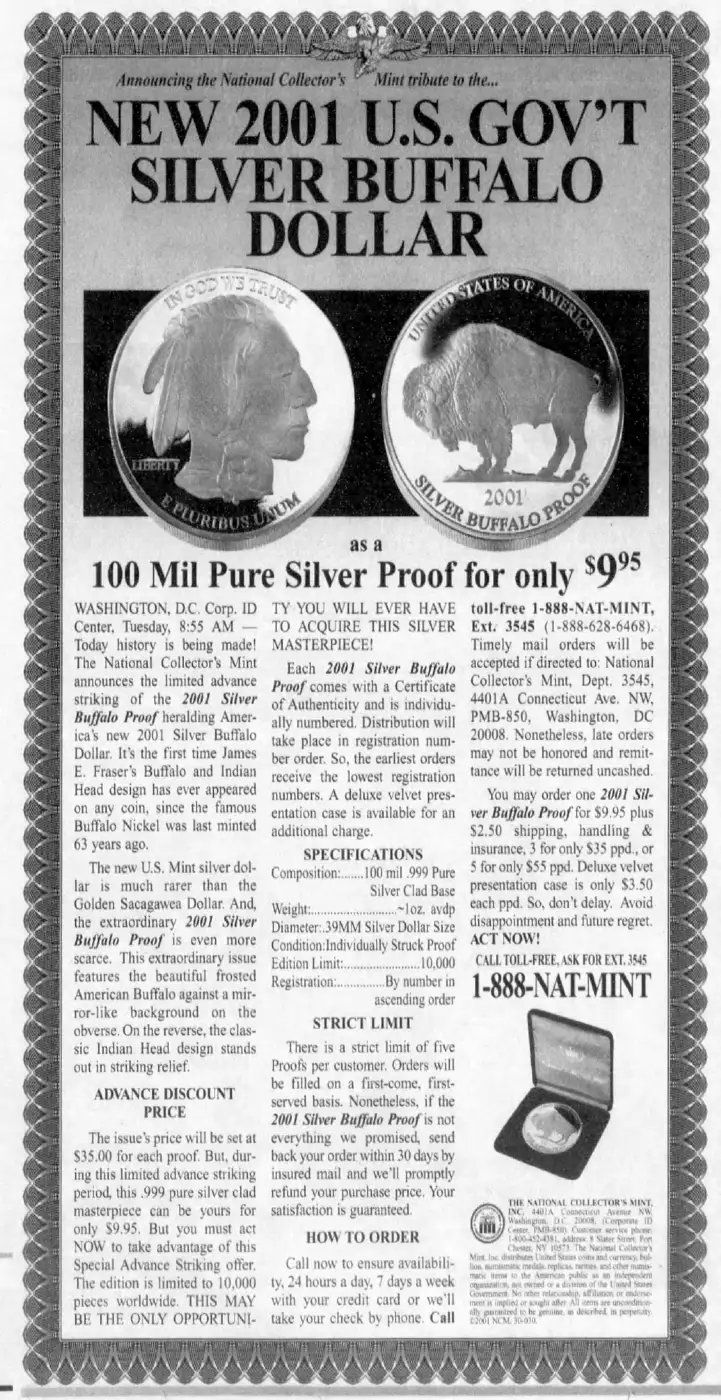Commems-Collection-Modern:-2001-Silver-Buffalo-From-National-Collector's-Mint