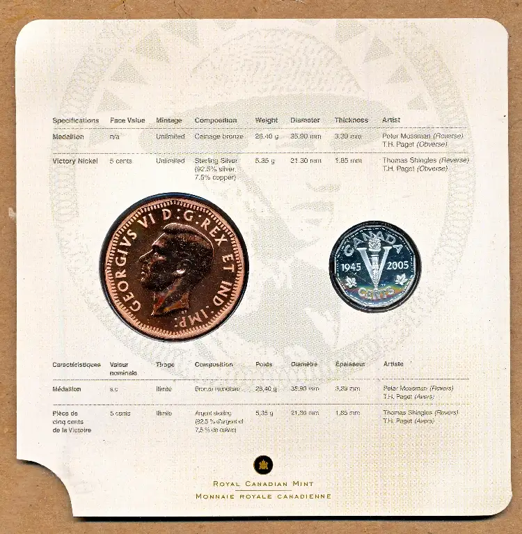 Commems-Collection-Canadian:-2005-60th-Anniversary-Of-V-E-Day---Coin-&-Medallion-Set