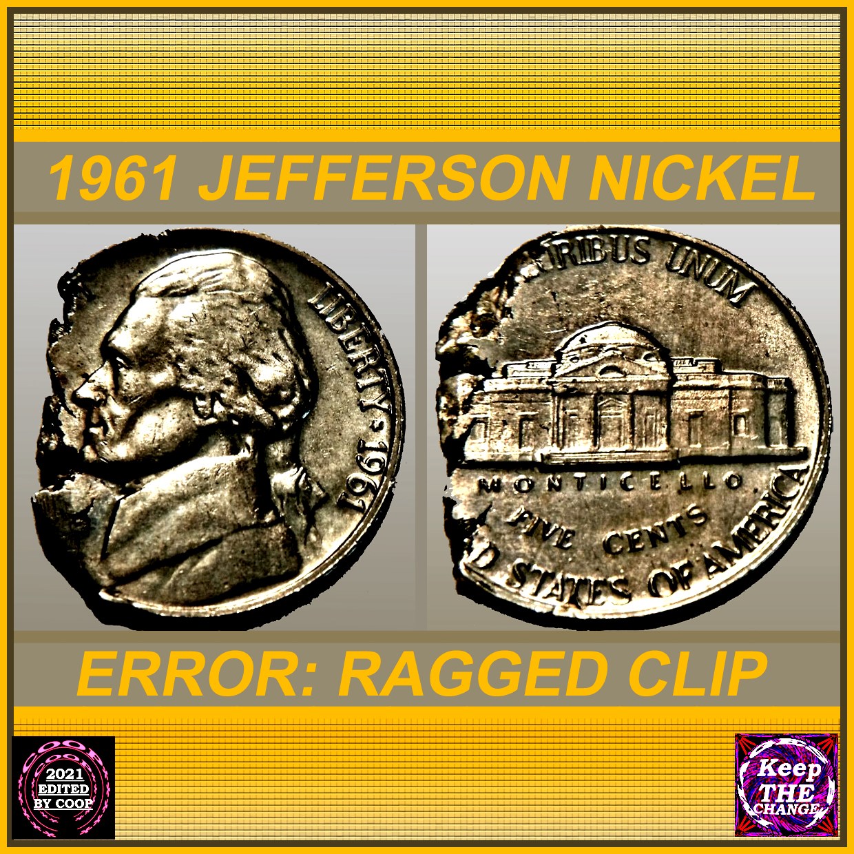 1961-Jefferson-Nickel-Struck-On-A-Defective-Planchet