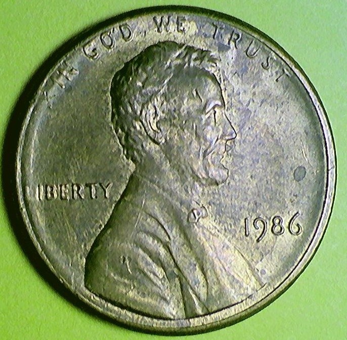 1986-P-Penny-With-Die-Crack-On-Reverse-From-Ed-In-United-To-Memorial