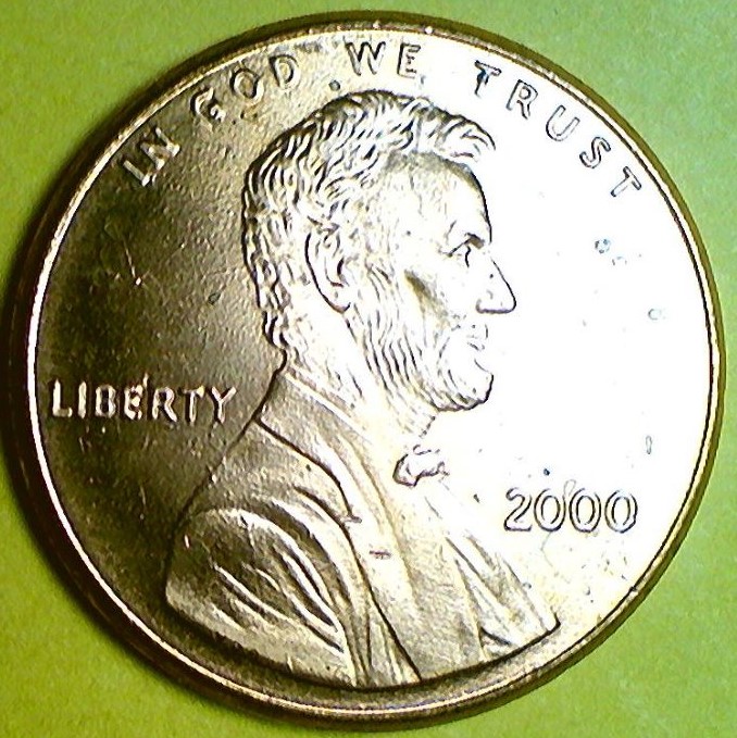 2000-P-Penny-With-Die-Crack-On-Reverse-And-Linear-Bubble